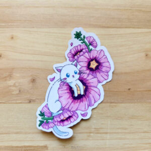 Sticker chat rose trémière